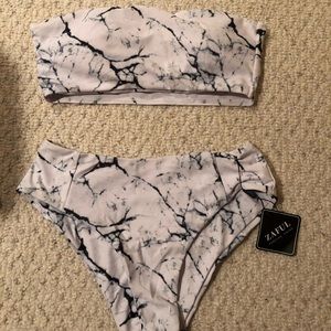 Marble Print High Wasted Bikini